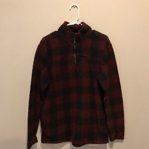 Alpine Men's Burgundy and Black Checkered Zip-Up Sweater